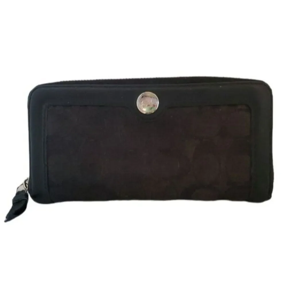 COACH Wallet Hampton Signature C Black Jacquard Leather Trim WOMEN'S WOMAN'S